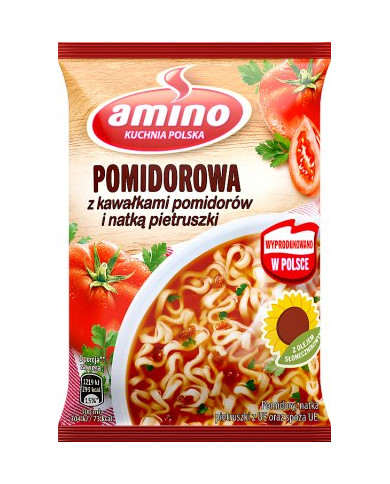 Amino Zupa błyskawiczna pomidorowa z kawałkami pomidorów i natką pietruszki